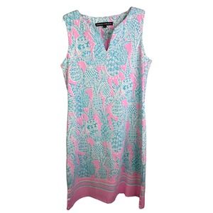 Barbara Erickson Women's Shift Dress Jade Blue Pina‎ Colada Preppy Sleeveless S